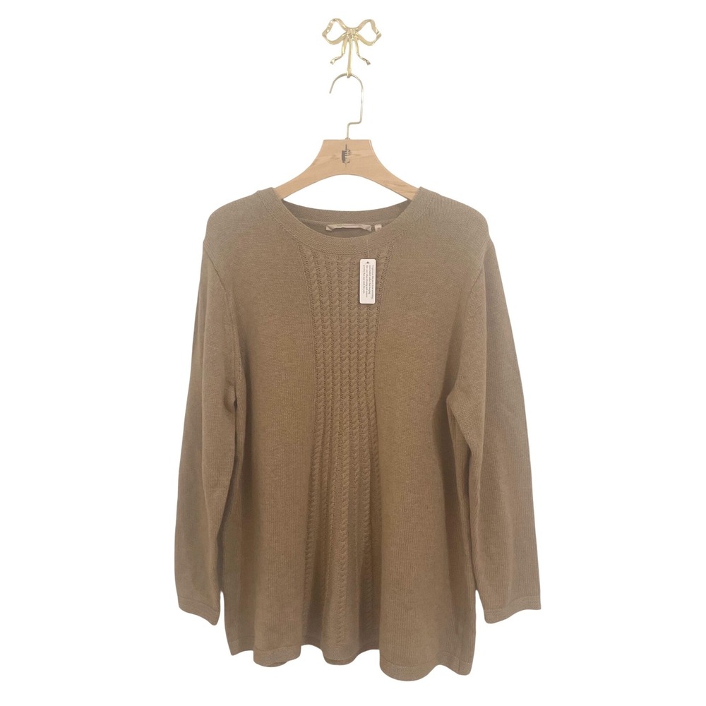 Soft Surroundings Tan Wool Blend Cable Knit Pullover Sweater Womens 2X‎